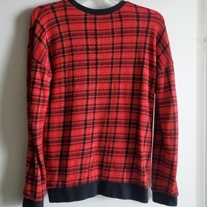 Vans- red, black, & tan plaid sweater w/ side zip